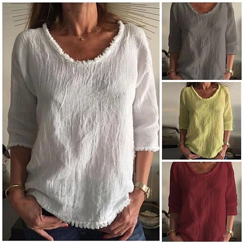 

women's clothing spring and summer round neck long-sleeved cotton t-shirt tassel top women