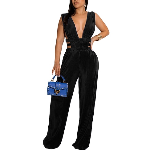 

Women's Jumpsuit Backless High Waist Solid Color Deep V Streetwear Street Daily Regular Fit Sleeveless Blue Purple Black S M L Winter / Cut Out