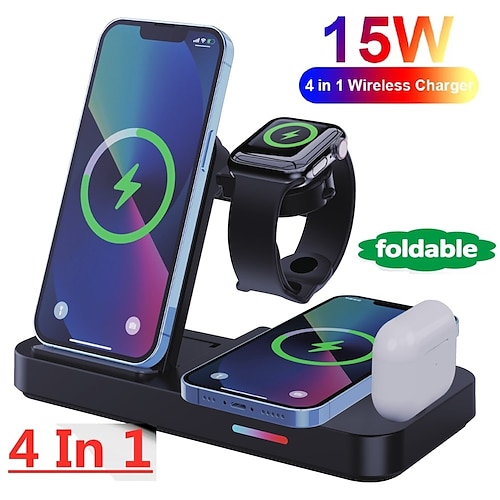 

chargeur sans fil quatre-en-un support de bureau pliant chargeur de téléphone portable adapté au téléphone portable apple watch samsung xiaomi