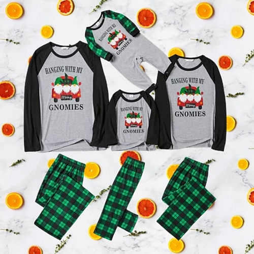 

Family Look Christmas Pajamas Plaid Letter Santa Claus Home Gray Long Sleeve Daily Matching Outfits