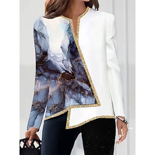 

Women's Blouse Shirt Blue Navy Blue Graphic Abstract Asymmetric Print Long Sleeve Daily Weekend Streetwear Casual V Neck Regular S / 3D Print