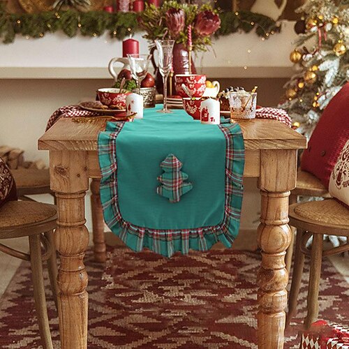 

Christmas Table Runner, Seasonal Winter Xmas Holiday Kitchen Dining Table Decoration for Indoor Outdoor Home Party Decor