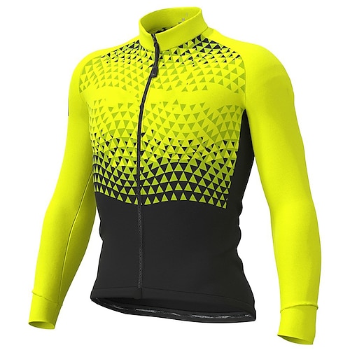 

21Grams Men's Cycling Jersey Long Sleeve Bike Top with 3 Rear Pockets Mountain Bike MTB Road Bike Cycling Breathable Quick Dry Moisture Wicking Reflective Strips Yellow Grey Geometic Polyester Spandex