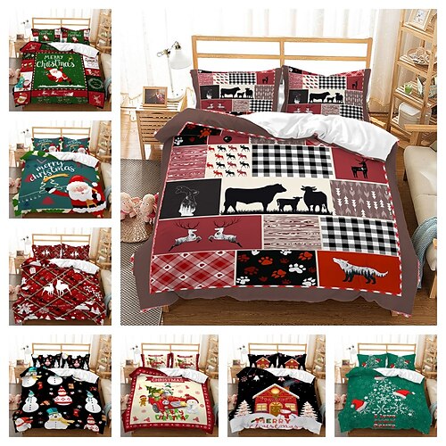 

Christmas Red Christmas Hat Print 3 Piece Duvet Cover Hotel Bedding Set Comfortable Duvet Cover Soft Lightweight Microfiber Including 1 Duvet Cover 2 Twin/King/King Pillow Cases (1 Twin/Twin Pillow