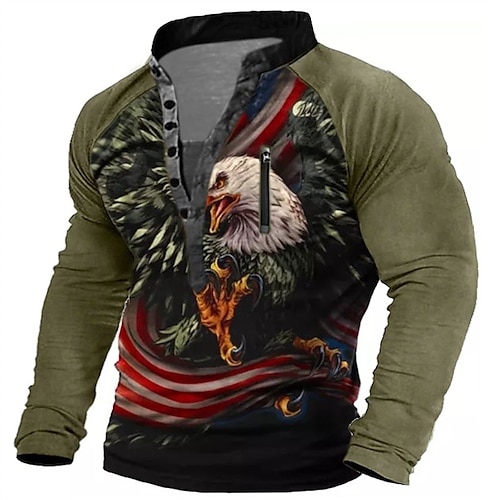 

Men's Unisex Sweatshirt Pullover Button Up Hoodie Green Standing Collar Graphic Prints Eagle Print Casual Daily Sports 3D Print Streetwear Casual Big and Tall Spring & Fall Clothing Apparel Hoodies