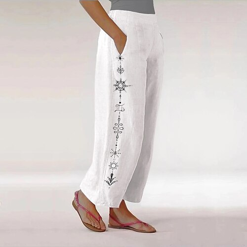 

Women's Culottes Wide Leg Chinos Pants Trousers White Mid Waist Fashion Casual Weekend Side Pockets Micro-elastic Full Length Comfort Graphic S M L XL / Loose Fit