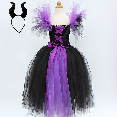

Kids Girls' Halloween Dress Solid Colored Tulle Dress Midi Dress Performance Mesh Tulle Sleeveless Beautiful Dress 3-12 Years Spring Black