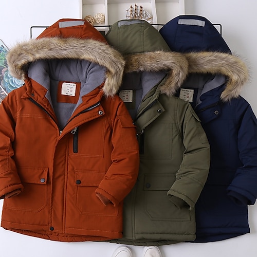 

Kids Boys Coat Outerwear Plain Coat School Active Adorable Navy Rust Red Green Winter Fall 4-13 Years