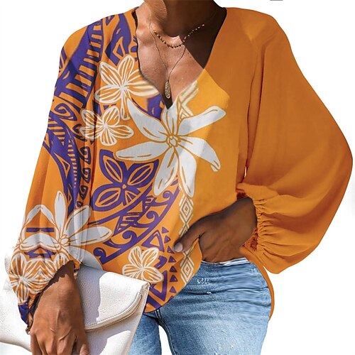 

Women's Plus Size Tops Blouse Shirt Graphic Floral Print Long Sleeve V Neck Casual Daily Vacation Polyester Fall Winter Green Purple