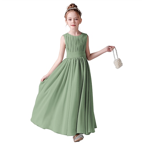 

Princess Floor Length Crew Neck Tulle Junior Bridesmaid Dresses&Gowns With Bow(s) Wedding Party Dresses 4-16 Year