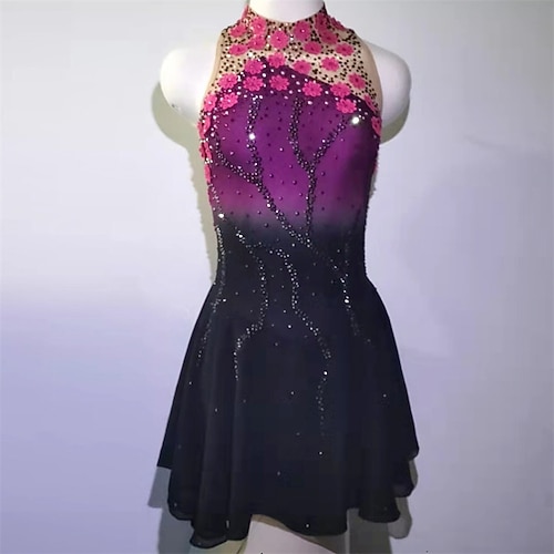 

Figure Skating Dress Women's Girls' Ice Skating Dress Purple Open Back Spandex High Elasticity Training Competition Skating Wear Crystal / Rhinestone Sleeveless Ice Skating Figure Skating / Winter