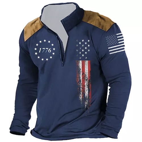 

Men's Unisex Zip Up Sweatshirt Pullover Quarter Zipper Sweatshirt Navy Blue Half Zip Graphic Prints National Flag Zipper Print Daily Sports 3D Print Designer Casual Big and Tall Spring & Fall