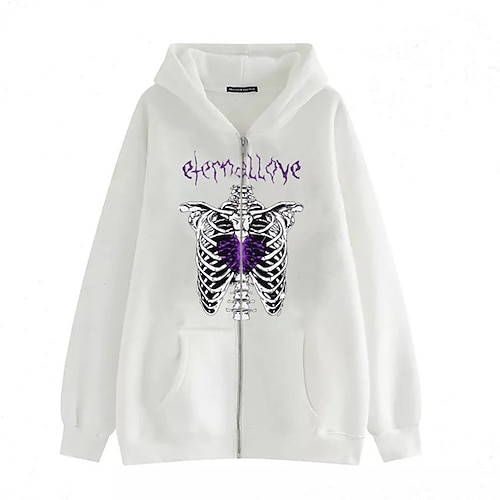 

Women's Hoodie Jacket Warm Breathable Outdoor Daily Wear Vacation Going out Pocket Print Zipper Hoodie Vintage Comfortable Street Style Halloween Skull Regular Fit Outerwear Long Sleeve Winter Fall