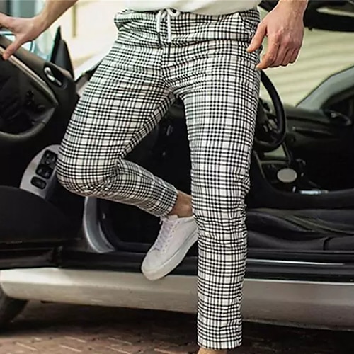 

Men's Joggers Tapered pants Trousers Casual Pants Plaid Drawstring Trousers Pocket Elastic Waist Grid / Plaid Comfort Soft Daily Holiday Streetwear Casual Grey Micro-elastic / Elasticity