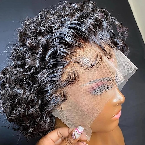 

Pixie Cut Wig Short Bob Curly Lace Frontal Human Hair Wig Transparent Front Lace Wig For Women Deep Wave Cheap Human Hair Wig