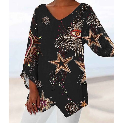 

Women's Plus Size Tops T shirt Tee Color Gradient Abstract Print Long Sleeve V Neck Casual Daily Going out Polyester Fall Winter Black Gray