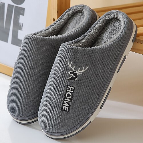 

Men's Unisex Slippers & Flip-Flops Warm Slippers Fleece Slippers Casual Home Velvet Elastic Fabric Dark Blue Gray Winter Fall
