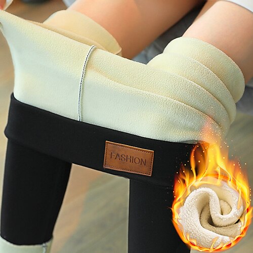 

Women's Fleece Pants Tights Leggings Solid Color Tummy Control Butt Lift Full Length Daily Weekend Casual Skinny Black [thin section] Light gray [plus velvet] High Waist Stretchy