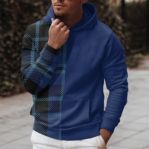 

Men's Unisex Pullover Hoodie Sweatshirt Hooded Plaid Graphic Prints Print Daily Sports 3D Print Streetwear Designer Casual Clothing Apparel Hoodies Sweatshirts Long Sleeve Blue