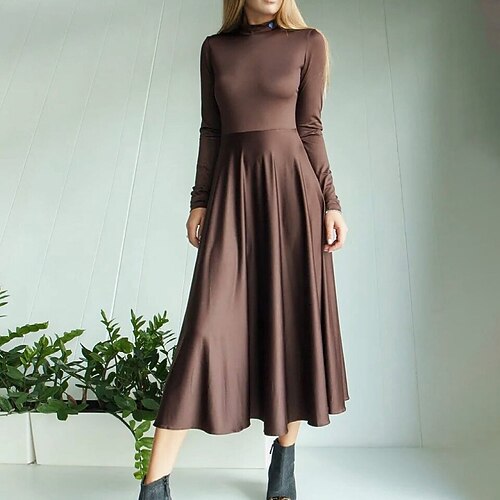 

Robe mi-longue Femme Robe Fourreau manche longue Hiver Automne - Mode Moderne Mature Ruché Couleur unie Col Ras du Cou robe hiver robe automne Mince 2022 2023 Blanche Rouge Bleu Marron S M L XL