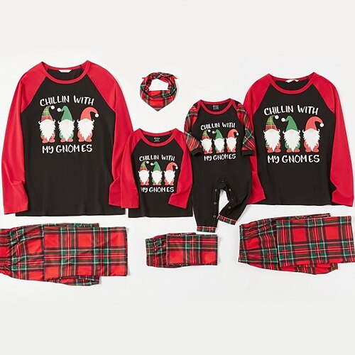 

Christmas Pajamas Family Set Ugly Plaid Santa Claus Christmas pattern Home Black Long Sleeve Mom Dad and Me Daily Matching Outfits