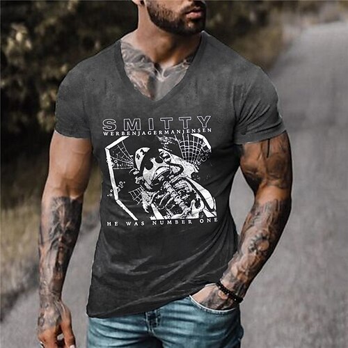 

Men's Unisex T shirt Tee Skull Graphic Prints Skeleton V Neck Black 3D Print Outdoor Street Short Sleeve Print Clothing Apparel Sports Designer Casual Big and Tall / Summer / Summer