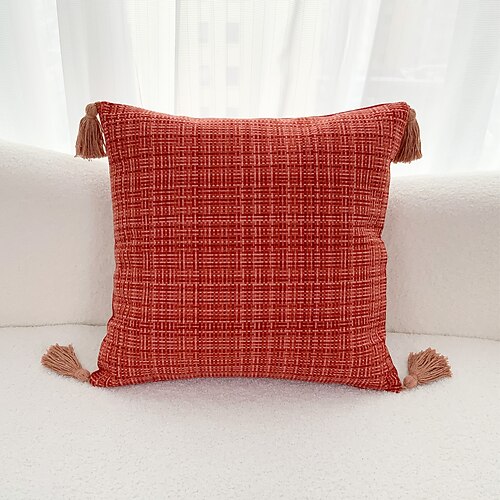 

Cotton Linen Pillow Cover Plaid Tassel Boho Multicolor Holiday Square Zipper Traditional Classic for Bedroom Livingroom Sofa Couch Chair Superior Quality