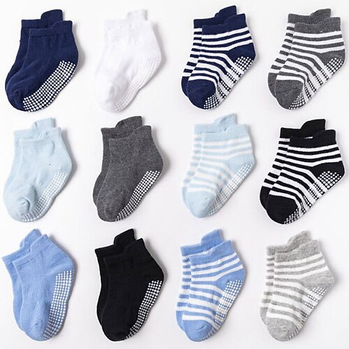 

Baby Unisex Socks White Blue Gray Striped Antiskid Spring Summer Cute Daily 1-4 Years