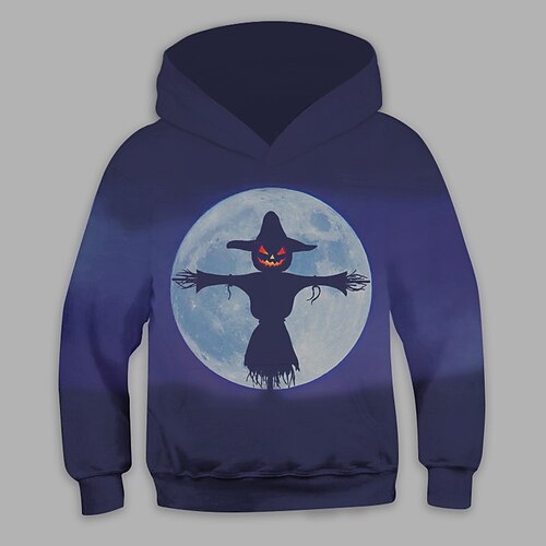 

Kids Boys Halloween Hoodie Pumpkin Outdoor 3D Print Long Sleeve Pocket Active 3-13 Years Winter Navy Blue