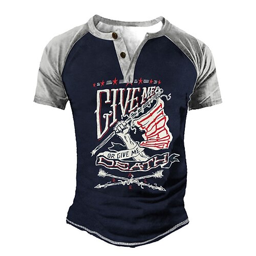 

Men's T shirt Tee Henley Shirt Tee Graphic Color Block Henley Navy Blue Short Sleeve 3D Print Plus Size Outdoor Daily Patchwork Button-Down Tops Basic Designer Casual Classic / Summer / Summer
