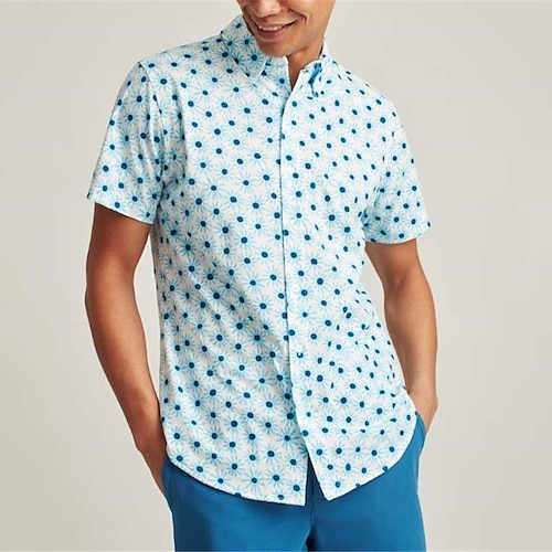 

Men's Shirt Graphic Shirt Floral Turndown Blue 3D Print Outdoor Street Short Sleeves Button-Down Print Clothing Apparel Designer Casual Breathable / Summer / Spring / Summer