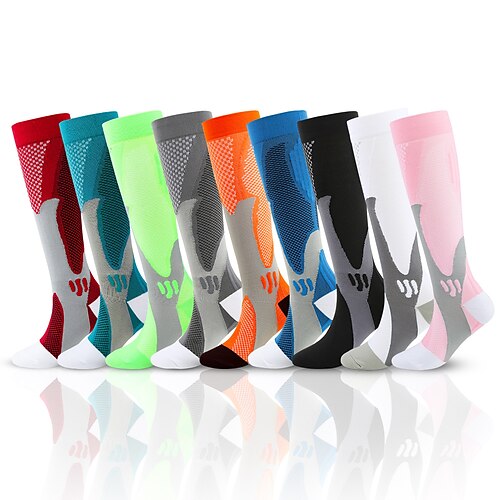 

Running Socks 1 Pair Men's Women's Compression Socks Breathable Sweat wicking Comfortable Gym Workout Basketball Running Active Training Jogging Sports Color Block Nylon fluorescent green White Black