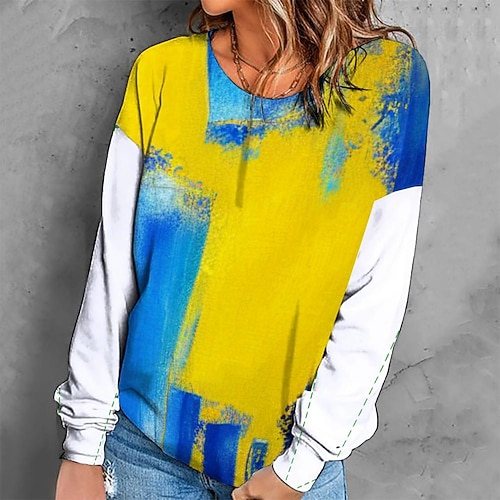 

Women's Sweatshirt Pullover Retro Yellow Graphic Geometric Tie Dye Casual Round Neck Long Sleeve S M L XL 2XL 3XL / Winter