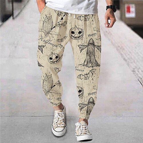 

Men's Joggers Trousers Beach Pants Drawstring Elastic Waist 3D Print Graphic Prints Comfort Breathable Halloween Sports Outdoor Casual Streetwear Designer Khaki Micro-elastic / Elasticity