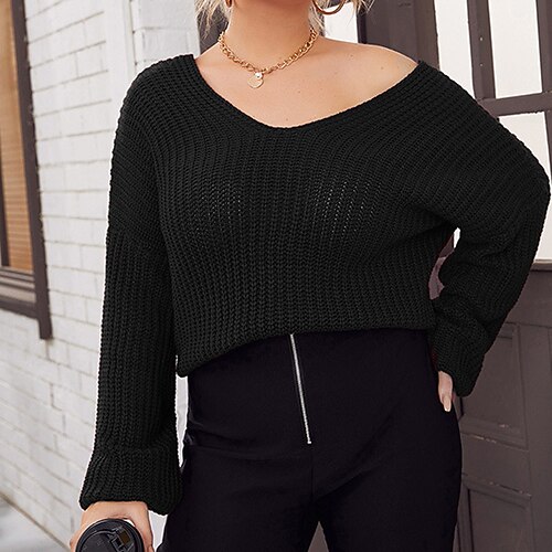 

Women's Plus Size Tops Blouse Plain Long Sleeve V Neck Casual Daily Vacation Acrylic Fall Winter Blue Purple