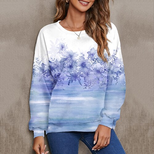 

Women's Sweatshirt Pullover Active Streetwear Print Green Blue Purple Floral Daily Round Neck Long Sleeve S M L XL XXL 3XL