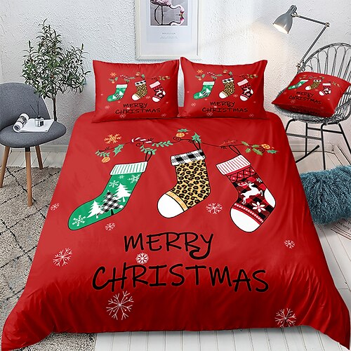 

Christmas Decoration Duvet Cover Set Hotel Bedding Sets Comforter Cover 3 Pcs, Include 1 Duvet Cover, 2 Pillowcases for Double/Queen/King(1 Pillowcase for Twin/Single)