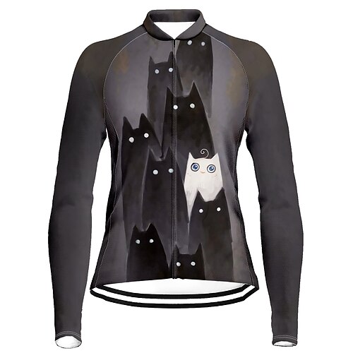 

21Grams Women's Cycling Jersey Long Sleeve Bike Top with 3 Rear Pockets Mountain Bike MTB Road Bike Cycling Breathable Quick Dry Moisture Wicking Reflective Strips Grey Cat Polyester Spandex Sports
