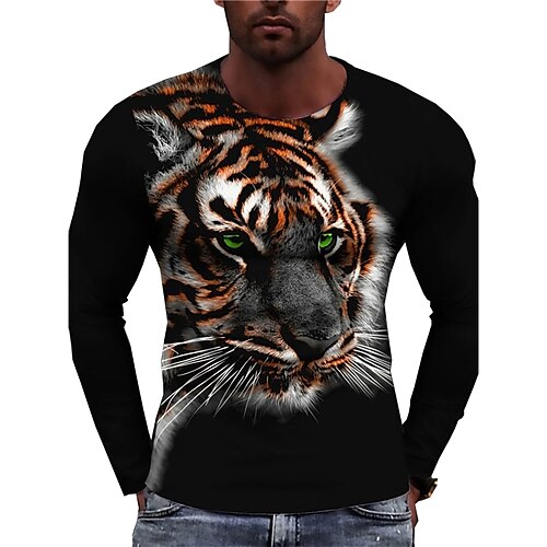 

Men's Unisex T shirt Tee Tiger Graphic Prints Crew Neck Black 3D Print Outdoor Street Long Sleeve Print Clothing Apparel Basic Sports Casual Classic