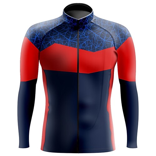 

21Grams Men's Cycling Jersey Long Sleeve Bike Top with 3 Rear Pockets Mountain Bike MTB Road Bike Cycling Breathable Quick Dry Moisture Wicking Reflective Strips Dark Navy Color Block Polyester