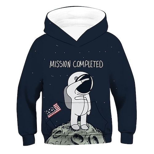 

Kids Boys Hoodie Graphic Outdoor 3D Print Long Sleeve Pocket Fashion 3-12 Years Winter Navy Blue