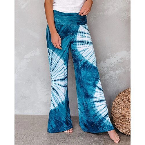

Women's Wide Leg Pants Trousers Trousers Blue Black High Waist Fashion Causal Baggy Micro-elastic Full Length Tie Dye S M L XL XXL