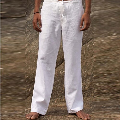 

Men's Linen Pants Trousers Casual Pants Pocket Drawstring Straight Leg Solid Colored Comfort Soft Daily Holiday Streetwear Linen / Cotton Blend Streetwear Stylish White Micro-elastic / Spring