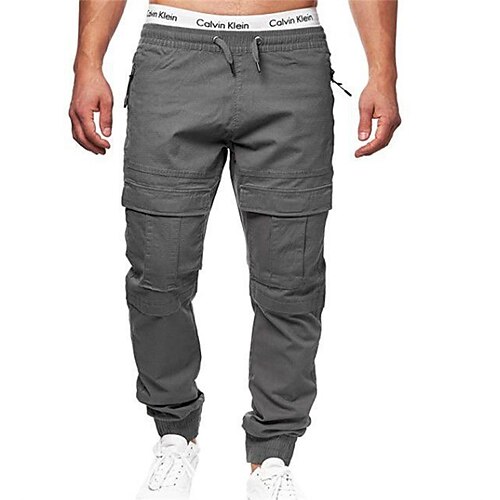 

Men's Cargo Pants Trousers Work Shorts Casual Pants Pocket Drawstring Solid Colored Comfort Soft Daily Holiday Streetwear Cotton Blend Boho Hippie Black Gray Micro-elastic / Spring / Elasticity