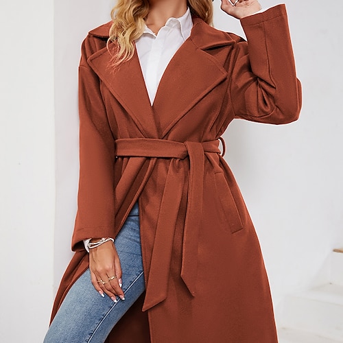 

Women's Winter Coat Warm Breathable Street Daily Wear Vacation Pocket Single Breasted Turndown Casual Comfortable Street Style Solid Color Regular Fit Outerwear Long Sleeve Winter Fall Brown S M L