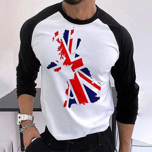 

Men's T shirt Tee Graphic Crew Neck White Print Queen of England Street Sports Long Sleeve Patchwork Print Clothing Apparel Fashion Designer Casual Comfortable