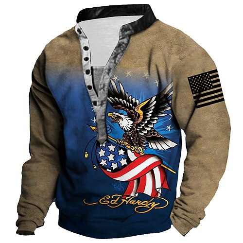 

Men's Unisex Sweatshirt Pullover Button Up Hoodie Brown Standing Collar Graphic Prints Eagle National Flag Print Casual Daily Sports 3D Print Streetwear Designer Casual Spring & Fall Clothing Apparel