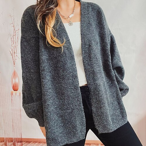 

Mulheres Sueter Cardigan Saltador Estriado Tricotar Tricotado Cor imaculada Decote V à moda Casual Casa Diário Inverno Outono Rosa Cáqui S M L / Manga Longa / Feriado / Normal / Para Noite