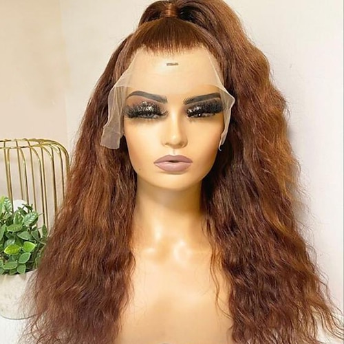 

Unprocessed Virgin Hair 13x4 Lace Front Wig Layered Haircut Brazilian Hair Wavy Brown Wig 130% 150% Density with Baby Hair Natural Hairline 100% Virgin With Bleached Knots Pre-Plucked For wigs for