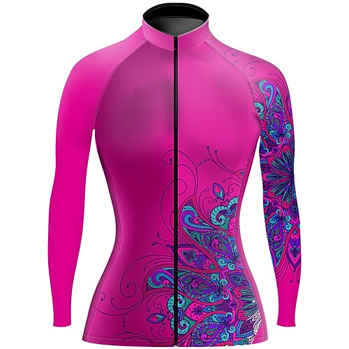 

21Grams Women's Cycling Jersey Long Sleeve Bike Top with 3 Rear Pockets Mountain Bike MTB Road Bike Cycling Quick Dry Moisture Wicking Rose Red Floral Botanical Spandex Sports Clothing Apparel